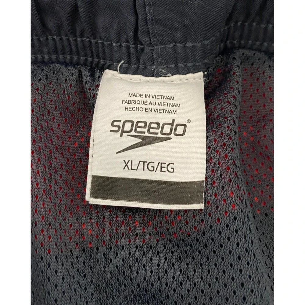 Speedo Mens XL Navy Blue Red Colorblock‎ Board Shorts Swim Trunks Cargo Pocket